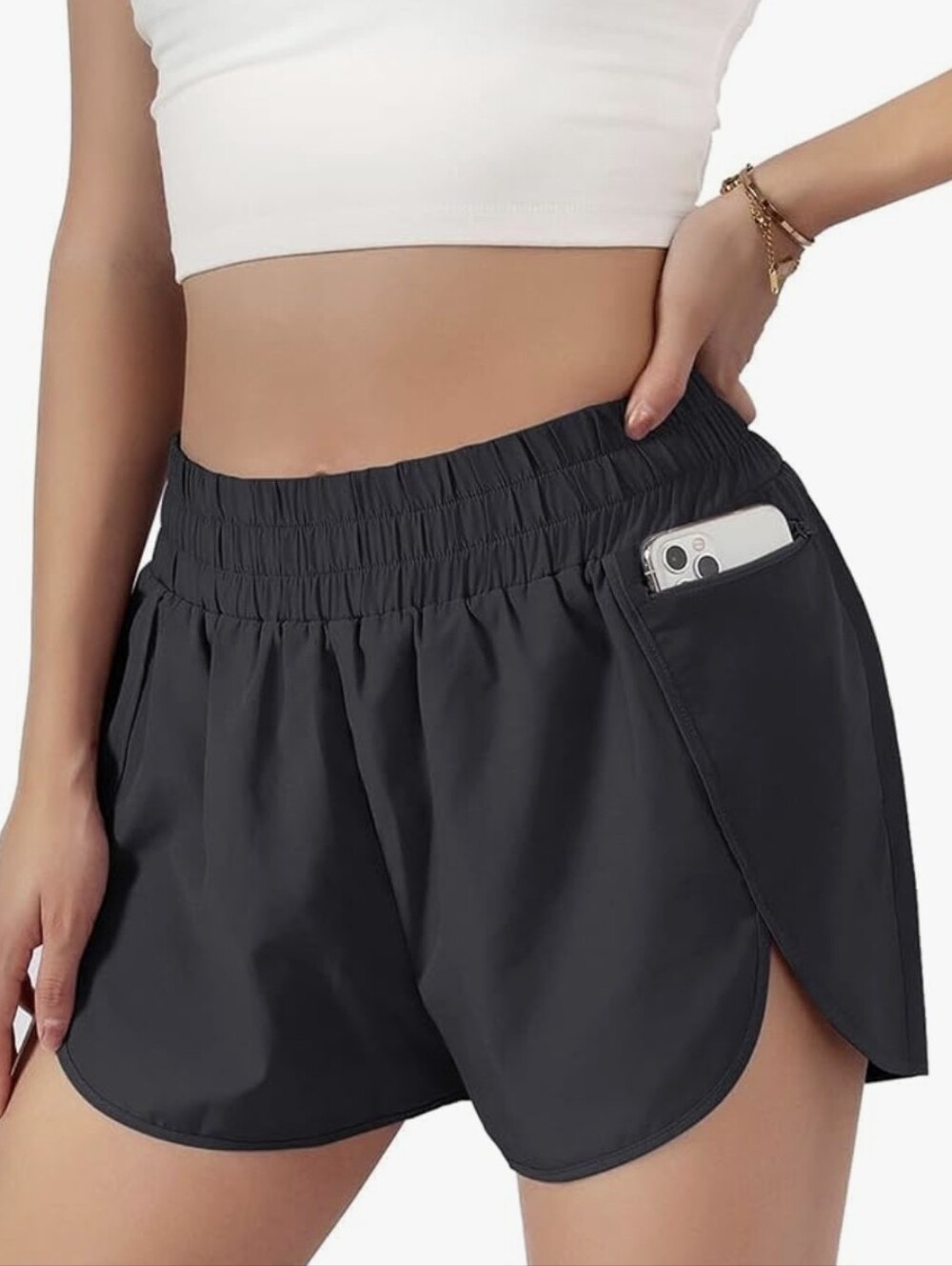 Women's Active High-Waist Black Shorts with Side Pocket Small